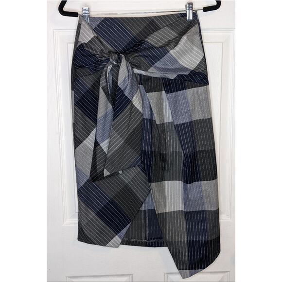 Zara Trafaluc Grey & Blue Plaid Asymmetrical Side Tie Dark Academia Skirt XS - Picture 1 of 13